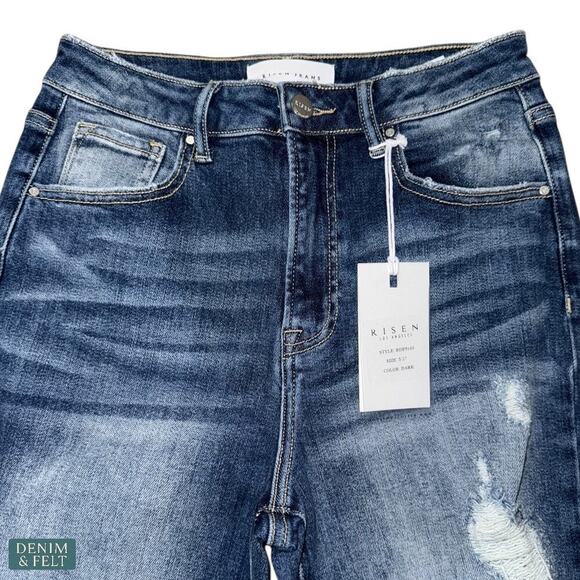 Risen Los Angeles RDP5163 Distressed Boyfriend Jeans Dark Wash Size 5/27 NEW - Picture 3 of 10